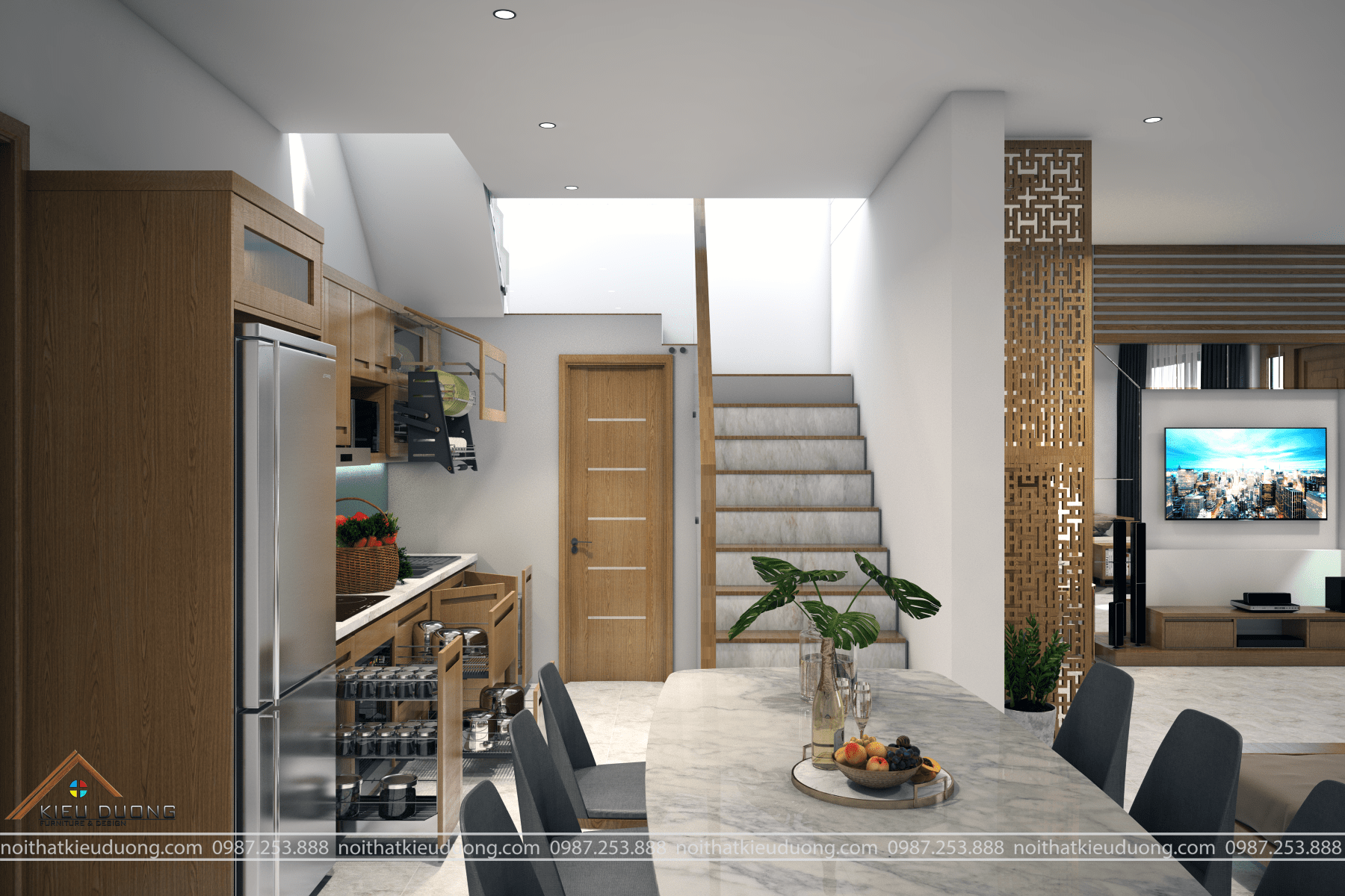 Thiết kế nội thất nhà dân hiện đại với gỗ sồi Mỹ tự nhiên - Phòng bếp